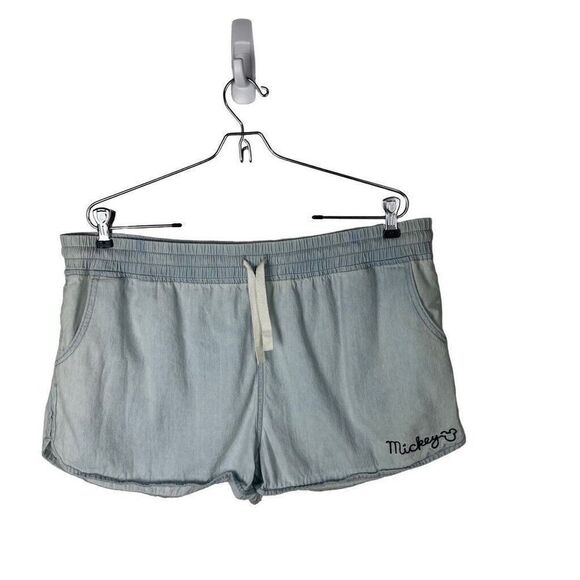Junk Food Women’s Pull On Disney Mickey Mouse Embroidered Chambray Shorts Sz XL - Picture 2 of 6